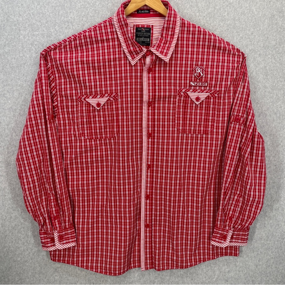 Vintage Y2K Parish Nation Red White Gingham Design XXXXL Long Sleeve